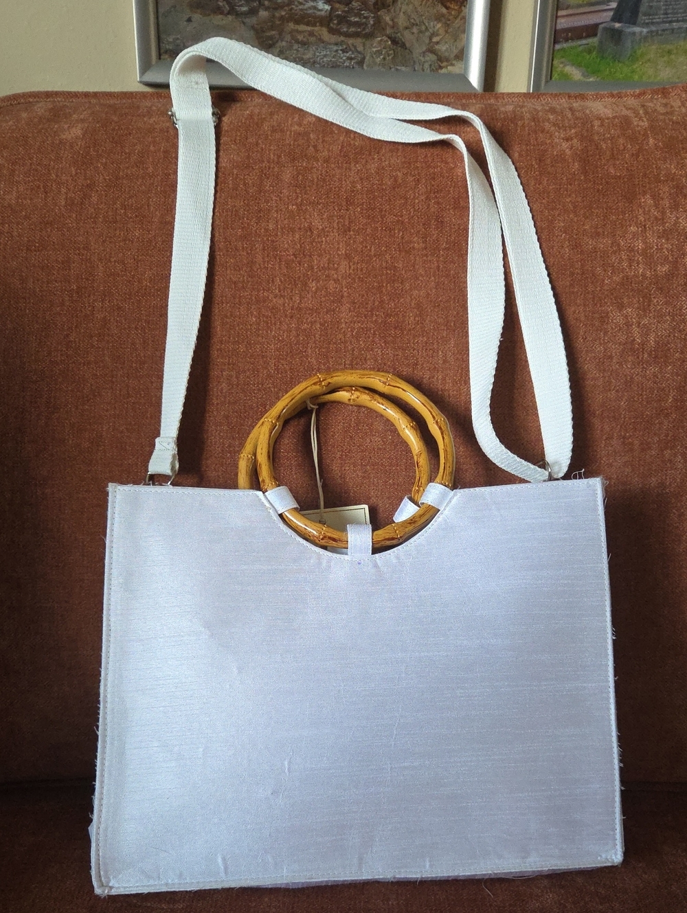 Womens SOL and MER Beaded Summer Satin Purse Tote Bag Lemons Wood Handles NWT - Picture 9 of 9